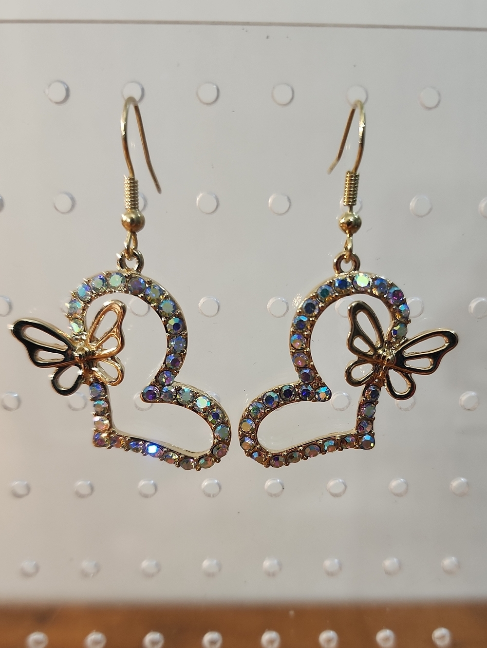 2pcs Rhinestone Heart & Butterfly Decor Earrings Valentines, Mom, Mother, - Picture 6 of 16